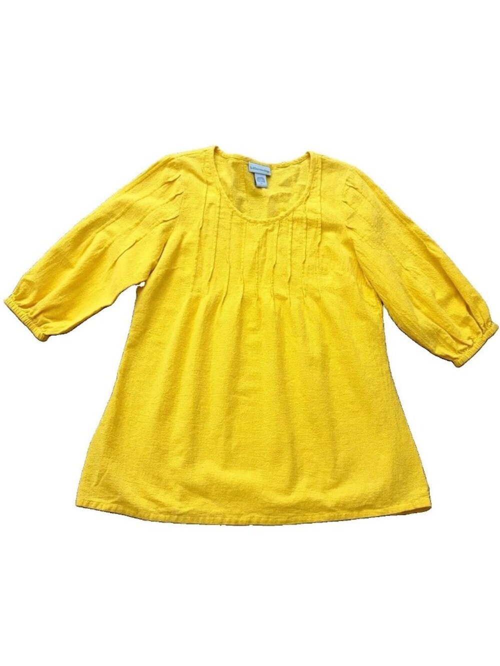 Soft Surroundings Womens MP Yellow Pintuck Peasant Tunic Top 3/4 Sleeve